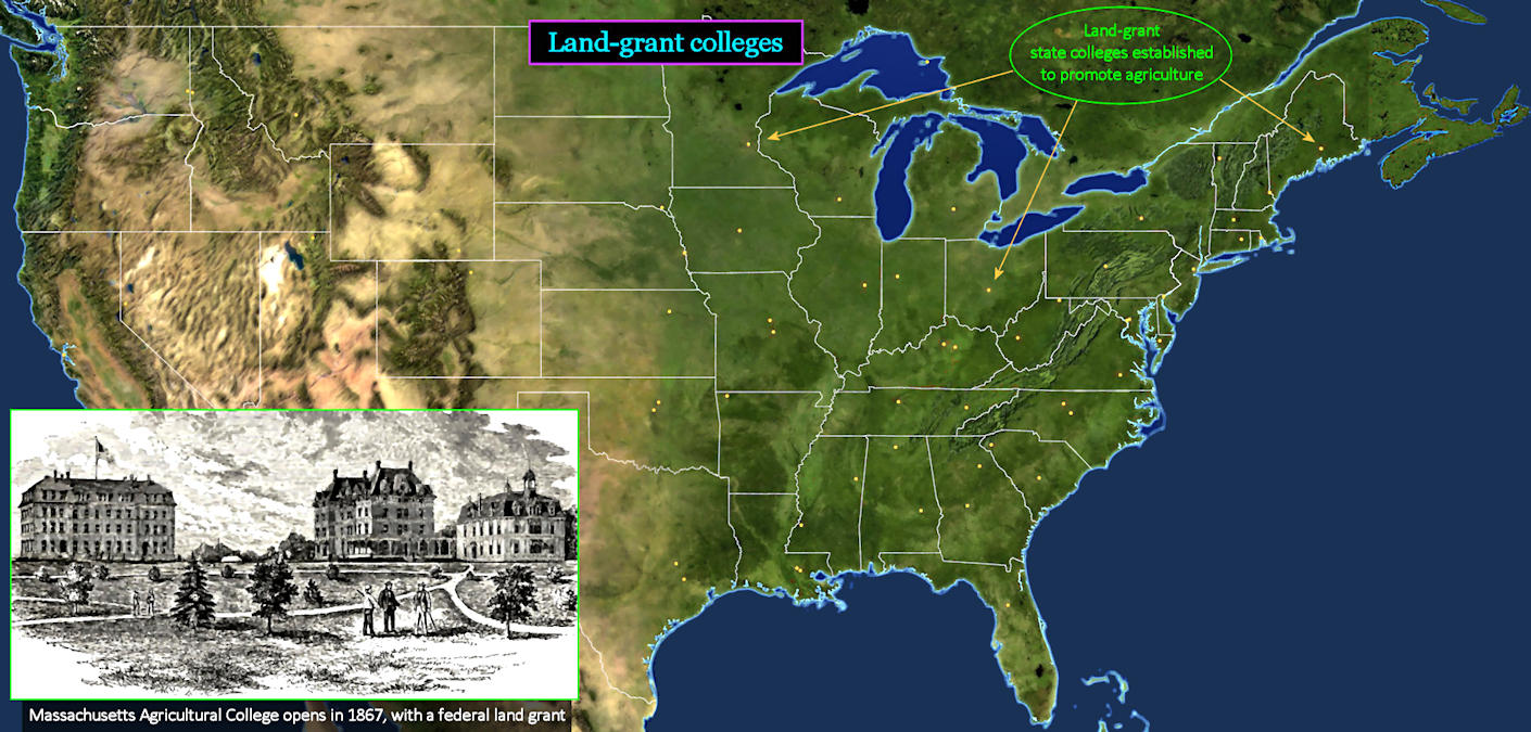 Land grant colleges, 1862-1890 map